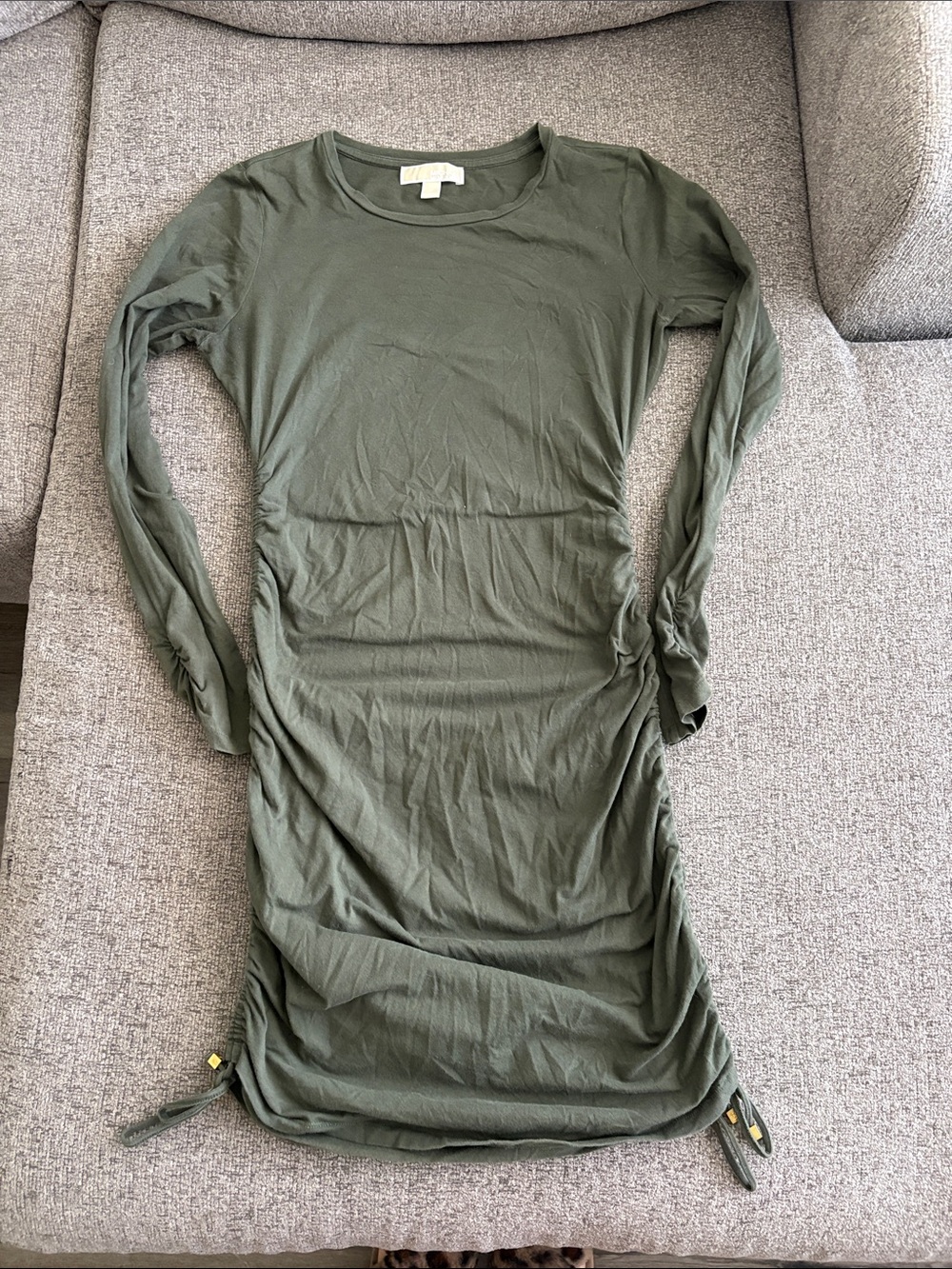 MICHAEL Michael Kors Olive Long Sleeve Side-Ruched Knit Dress